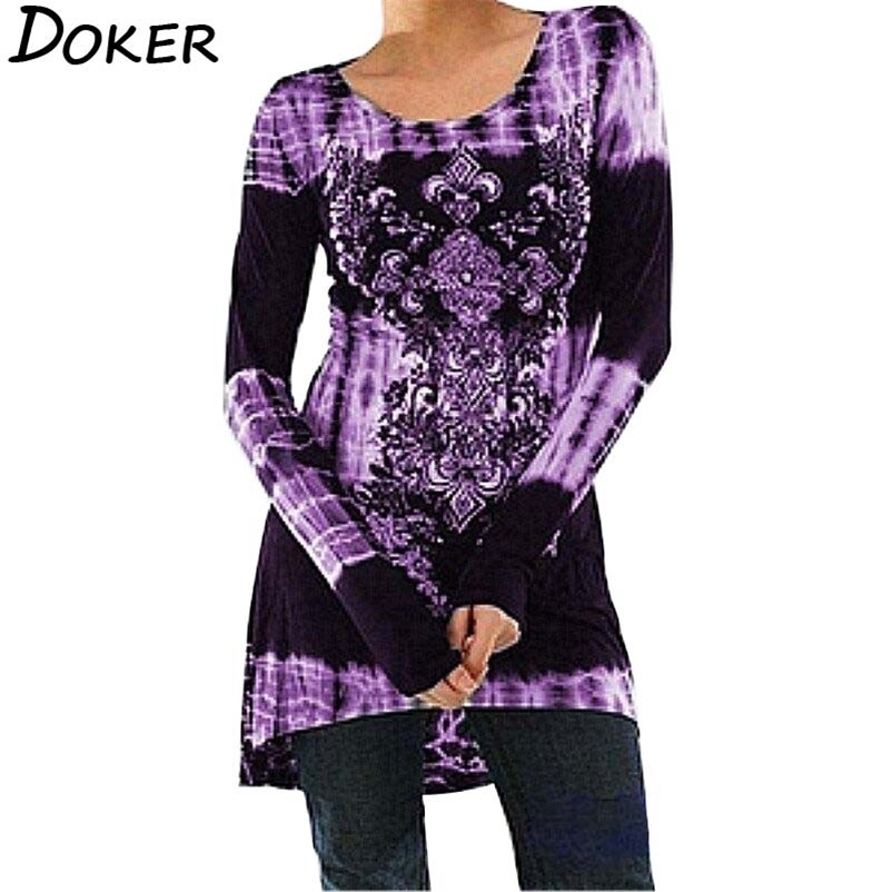 

Spring Print Oversized Long T Shirts Clothes Fashion O Neck Sleeve Streetwear Casual Tops Loose Tee Shirt Femme 210604, Purple