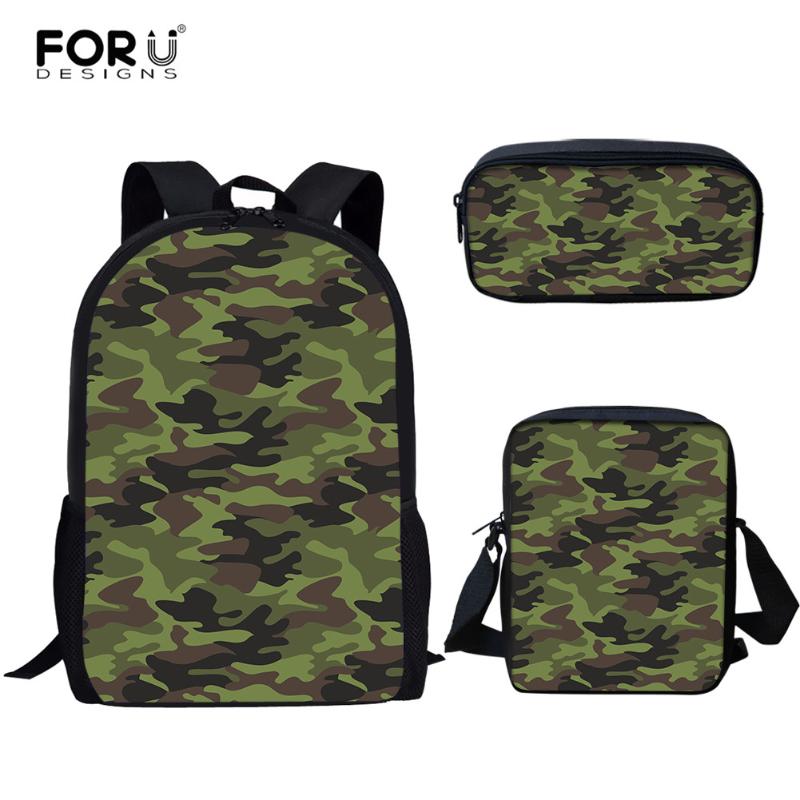 

Backpack FORUDESIGNS Camouflage Design Printing 3Pcs School Bags Set Teen Youth Book Small Messenger And Pen Box Campus Bag