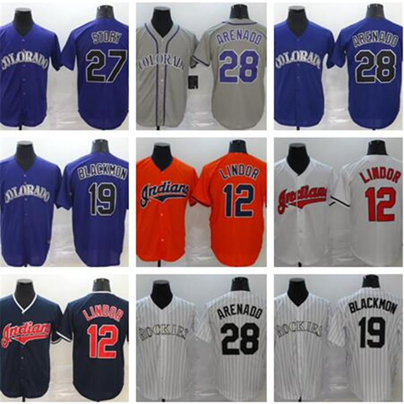 

2021 men new 28 Nolan Arenado 19 Charlie Blackmon 12 Francisco Lindor Baseball Jersey, As