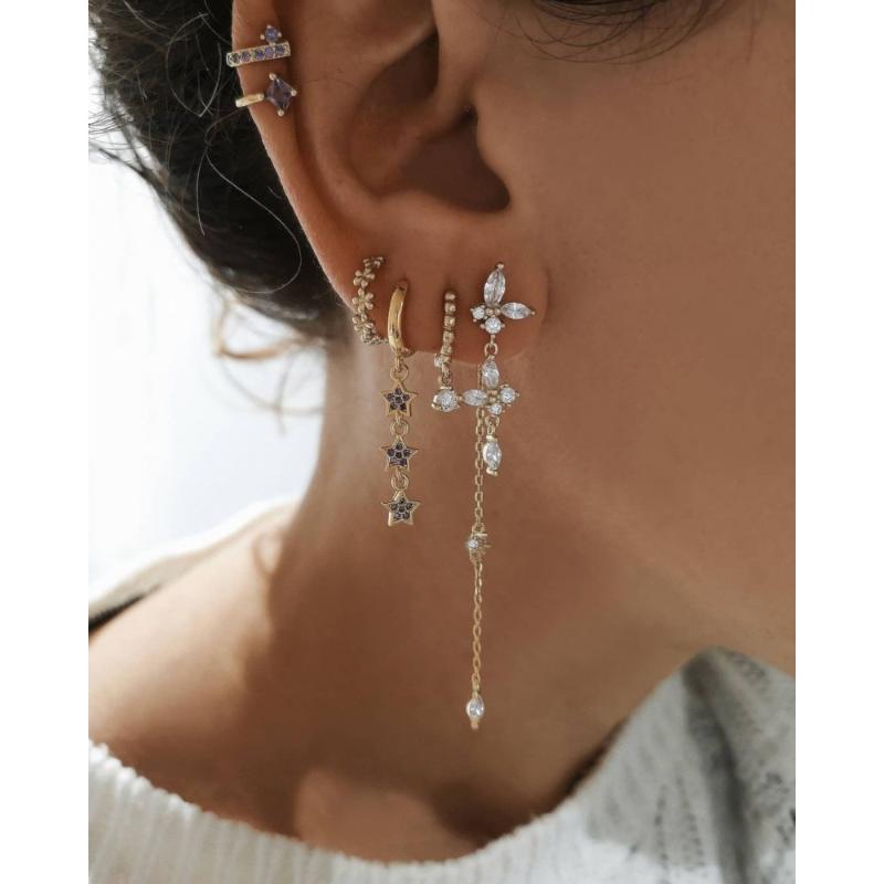 

Dangle & Chandelier 2021 Trendy Women's Piercing Hoop Earrings Purple Black White Crystal Drop Simple Vintage Attractive Female Jewelry