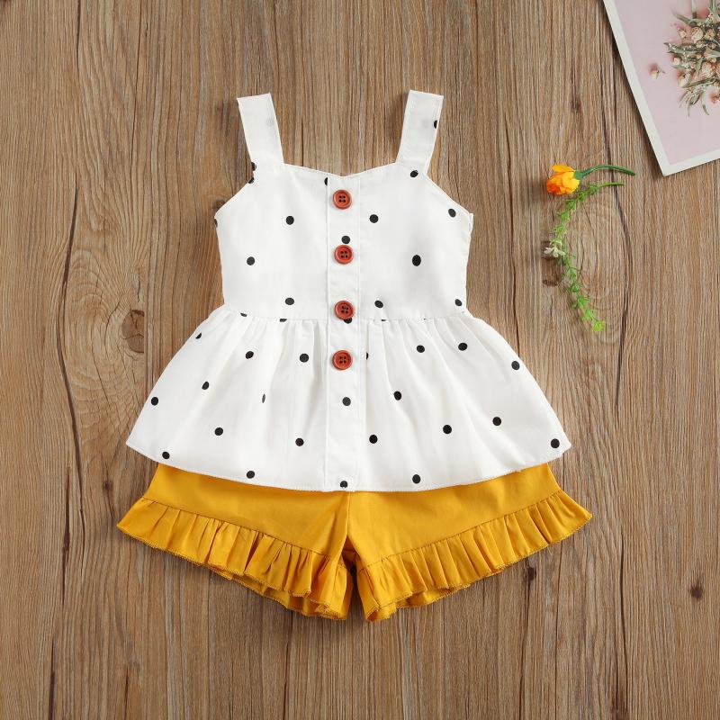 

0-24M Born Baby Girls 2-piece Outfit Set Sweet Fresh Sleeveless Polka Dot Tops And Shorts For Kids Clothing Sets, Orange