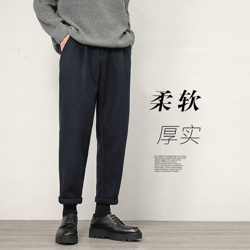 

2021 New Men's Fashions Warm Woolen Pants Loose in a Straight Line Solid Thick Wide Casual Trousers of High Quality M-3xl Nc3o, Dark gray.