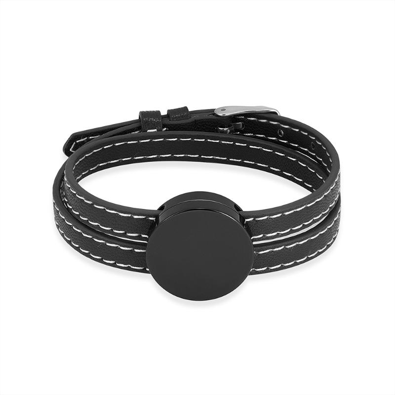 

Bangle Cremation Ashes Bracelet Memorial Urn Stainless Steel Round Locket Adjustable Leather Band Customize Jewelry Keepsake