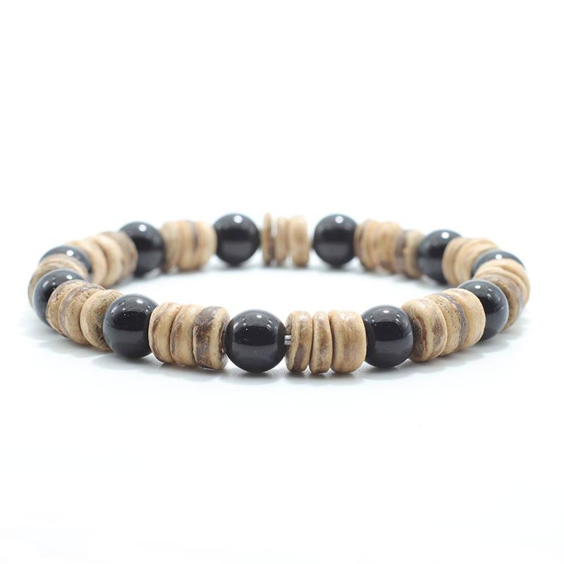 Charm Bracelets 2021 Natural Obsidian Men&#039;s Bracelet 5 Pieces Of Wooden Beaded Pulsera Hombre Jewelry Gift To Him-image-707698548