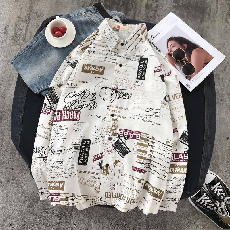 

2021 New Primavera Homens Japons Streetwear Casual Fresco Camisa Masculina Moda Vero Harajuku Manga Longa Camisas Havaianas G189