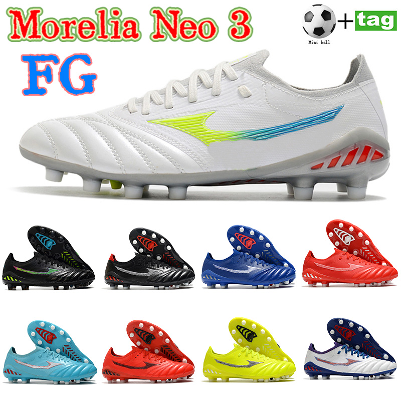

Newest mens Morelia Neo 3 beta Japan FG soccer cleats men shoes triple white grey red black multi volt blue jade football sneakers, Shoe box