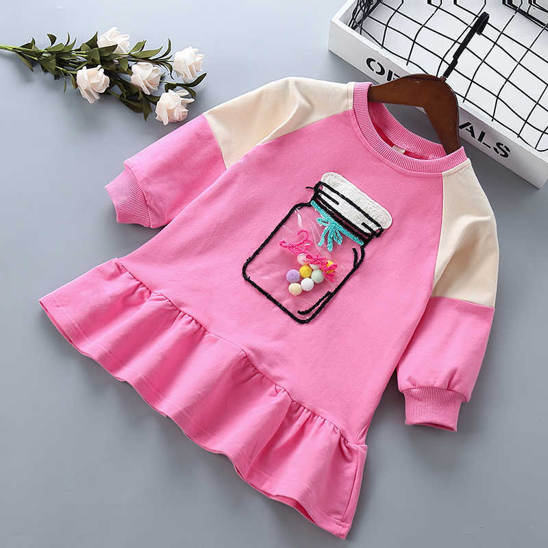 

2-6 years High quality cotton girl dress spring autumn cartoon casual active kid children clothing girls princess 210615, Pink