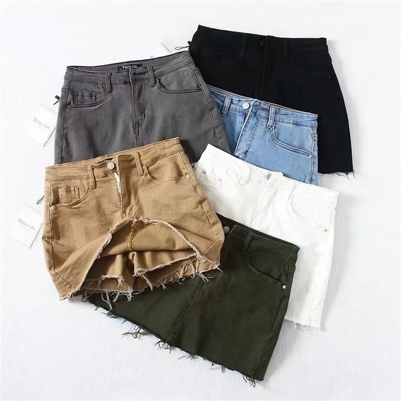 

Denim skirt women tall waist high elastic multicolor summer paragraph border sneaked away cowboy pants short 210629, Gray