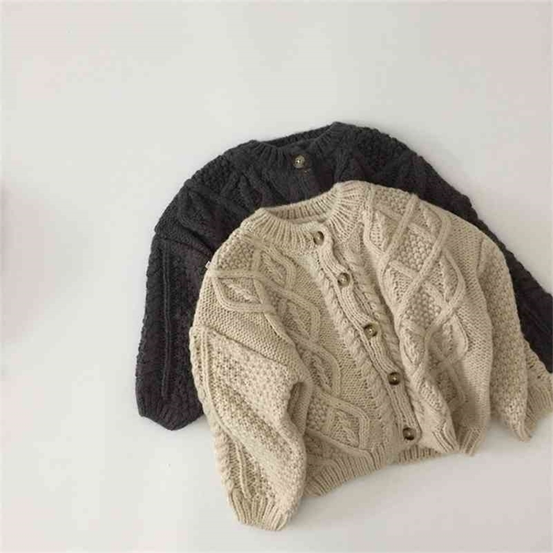 

Autumn Winter cute girls solid color twisted knitting loose cardigans Kids long sleeve casual sweater 210708, Gray