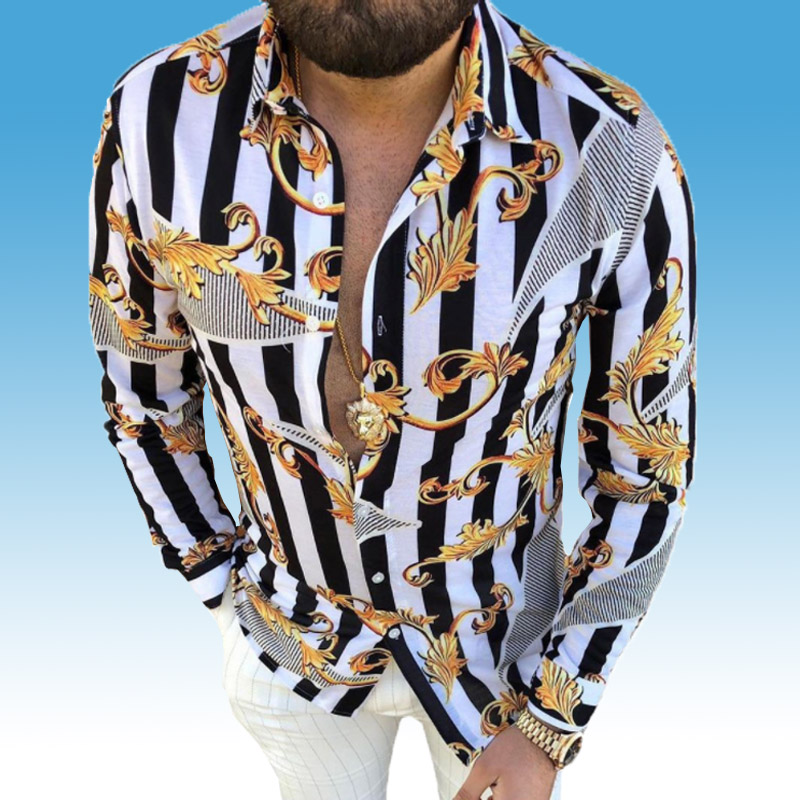 New lapel shirt striped flower print button up blouse casual slim fit long sleeved blusa shirts