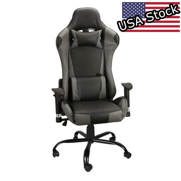 

USA Stock Gaming Chairs Office Swivel Chairs with headrest and Lumbar Pillow Gray