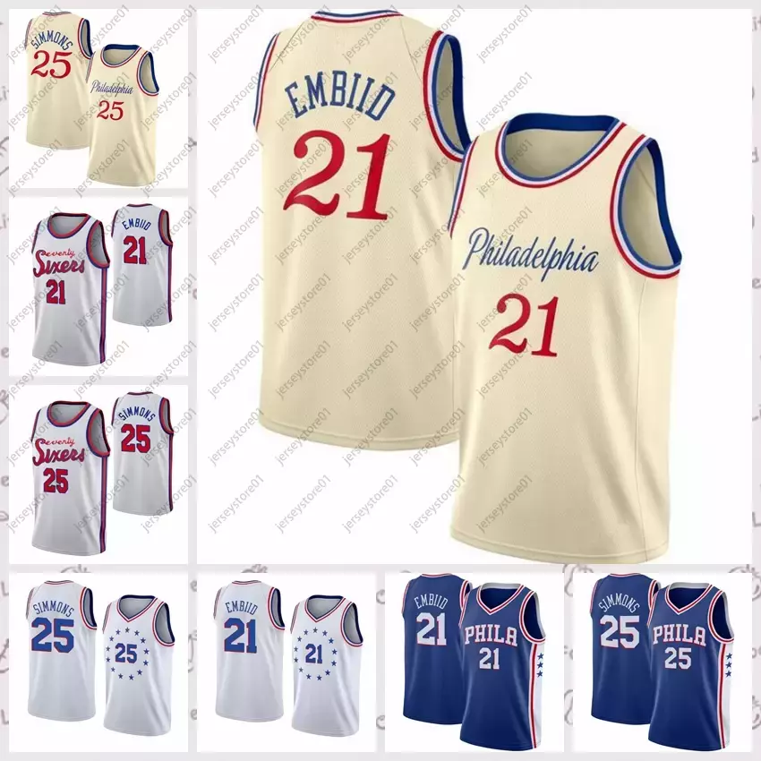 

2021 low-priced Men Retro Basketball Jersey Joel 21 Embiid Vintage Ben 25 Simmons Breathable Size S-2XL Blue white black Red