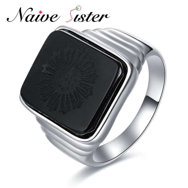 

The Great Gatsby High Quality Men's Ring Black Onyx Ring Men's Jewelry Silver Color Charm Ring For Men 210310