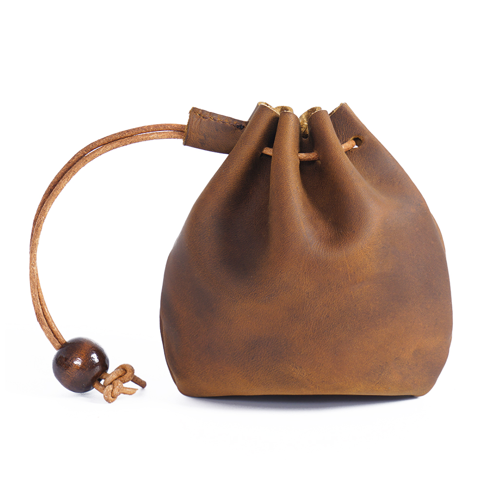 Leather Drawstring Pouch Multipurpose Coin Waist Bag Vintage Brown 1222178-image-755551648