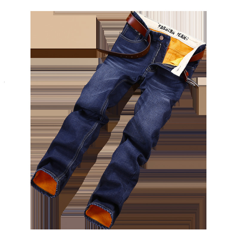 

2021 Men's High Quality Fitted Winter New Brand Clothing Plus Veet Thick Comfortable and Warm Fashion Denim Jeans Classic Qshm, 087-blue