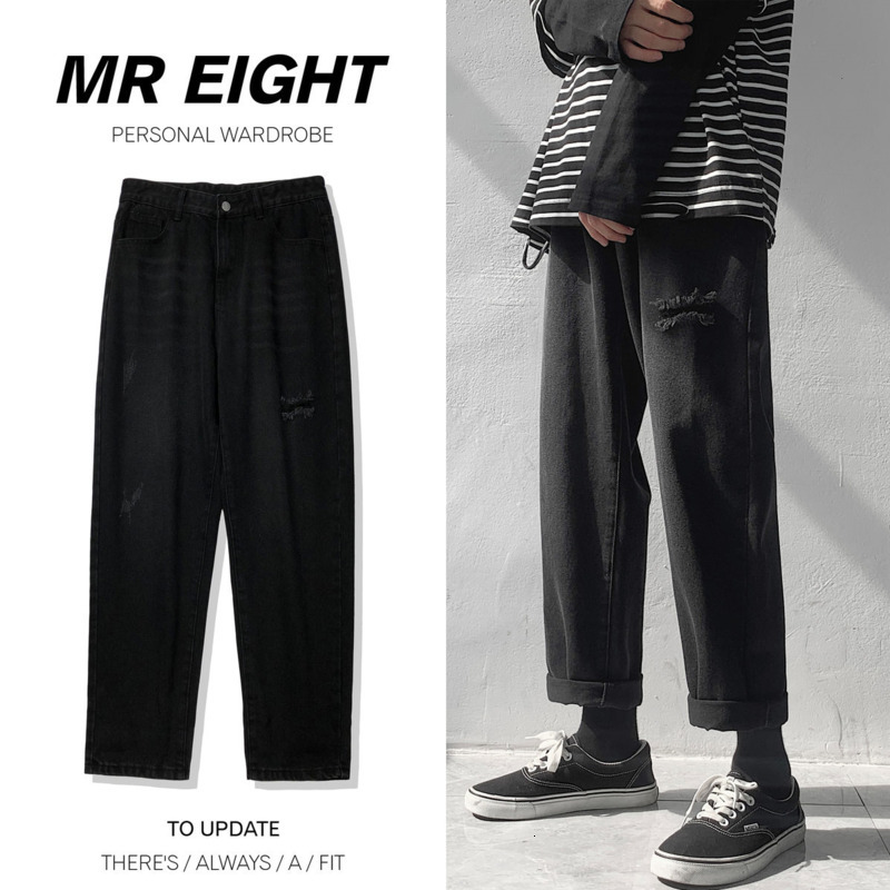 

2021 New Ripped Men's Fashion Casual Retro Straight Jeans Men Streetwear Loose Hip-hop Hole Denim Trousers Mens -2xl 4zf1, Navy blue