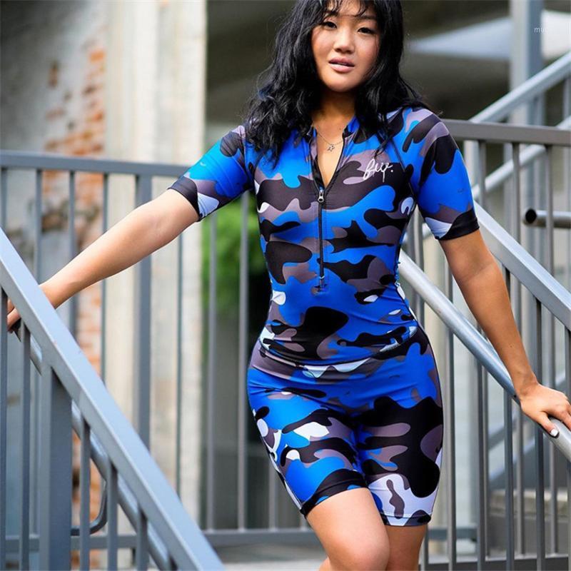 

Camouflage One-Piece Yoga Set Fitness Sport Shorts Suit Women Gym Workout Jumpsuit Active Wear Sportswear Sports Female Romper Outfit, Blue