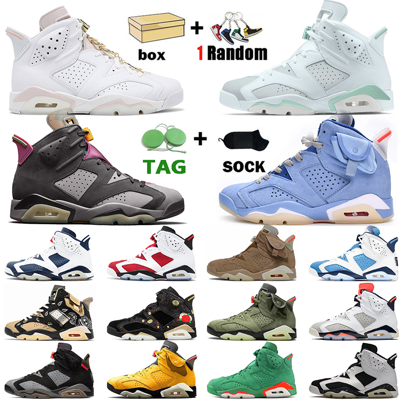 

New Jumpman 6s Basketball Shoes Men Women Bordeaux Travis Tiffany Blue 6 UNC Olympic Gold Hoops British Khaki Carmine Black White Retro Scotts Air JORDÁN Sneakers, Protection box
