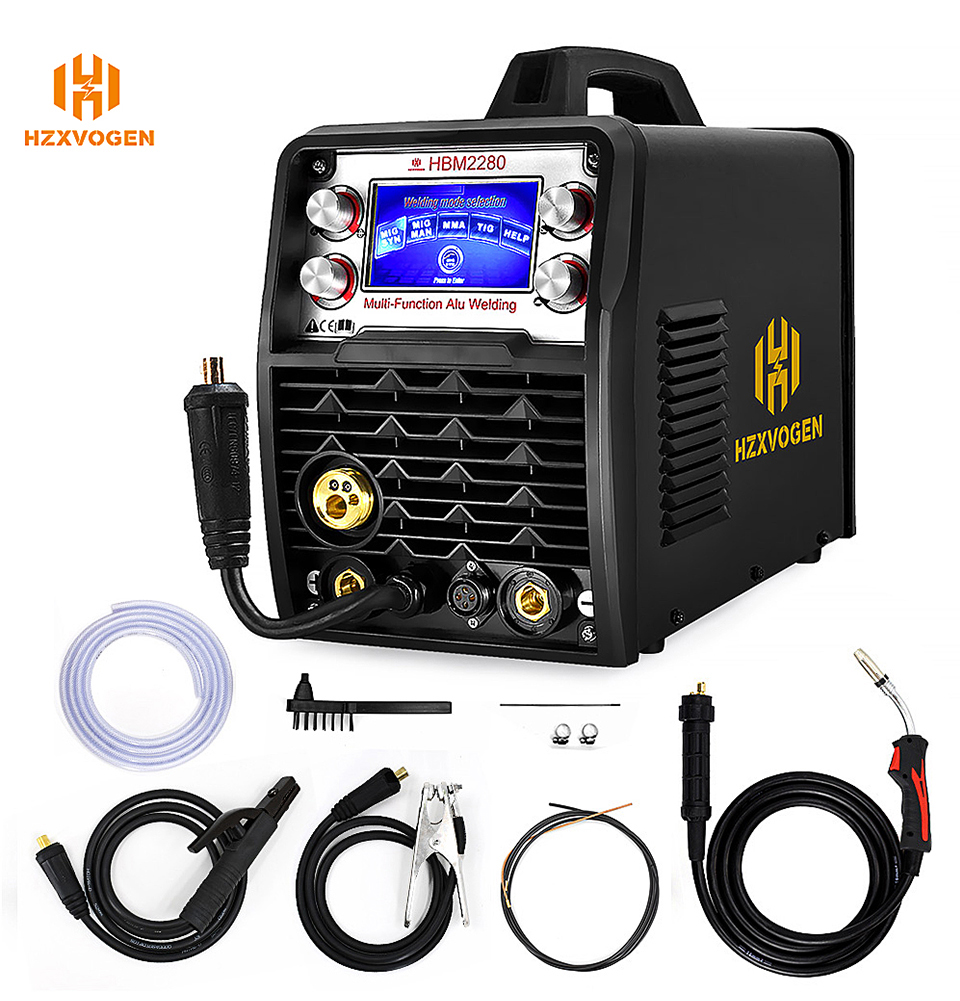 

HZXVOGEN MIG Welder 220V LCD Stick TIG Welding Machine Weld Aluminum 200A HBM2280 Gas Gasless MAG TAG ARC MMA With 35-50 Plug WP26V Torch MB24 Gun