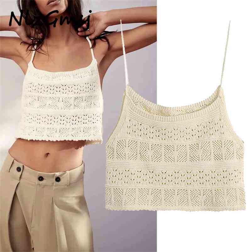

Tank Women Knitted Vest Fashion Elegant Lady Hollow Out Vests Tanks Female Slim Sleeveless Short Tops 03 210628, As picture
