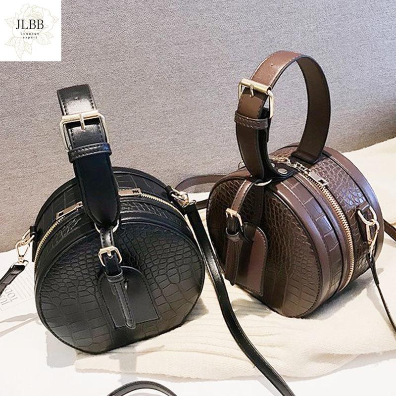 

Fashion Round Handbag Fashion Messenger Shoulder Bags For Women 2021 Crossbody Bag Classic Alligator Pattern Handle Purse, Black