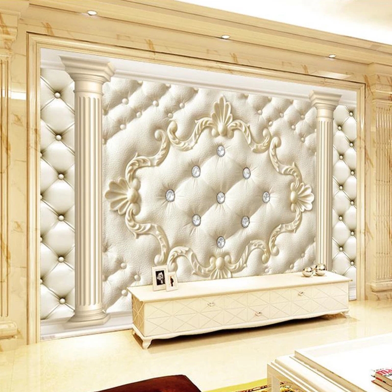 

European Roman Column Soft Pack 3D Stereoscopic Custom Mural Wallpaper Living Room Sofa Non-woven TV Backdrop, Beige