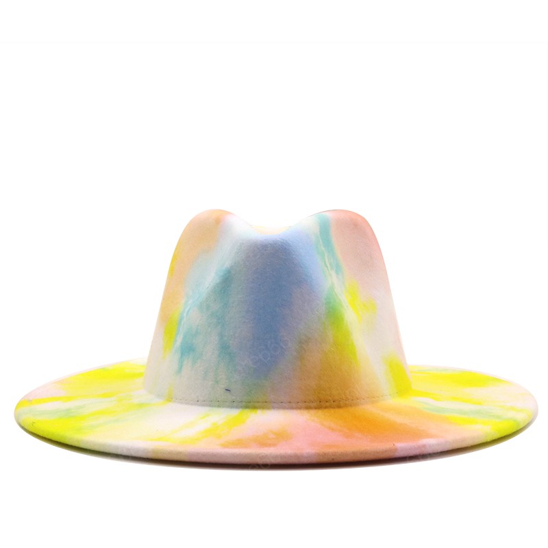 

Wide Brim Tie-dye Fedora Hats for Women Men Autumn Winter Ladies Vintage Fascinator Multicolor Panama Felt Jazz Hat Wholesale, Blue;gray
