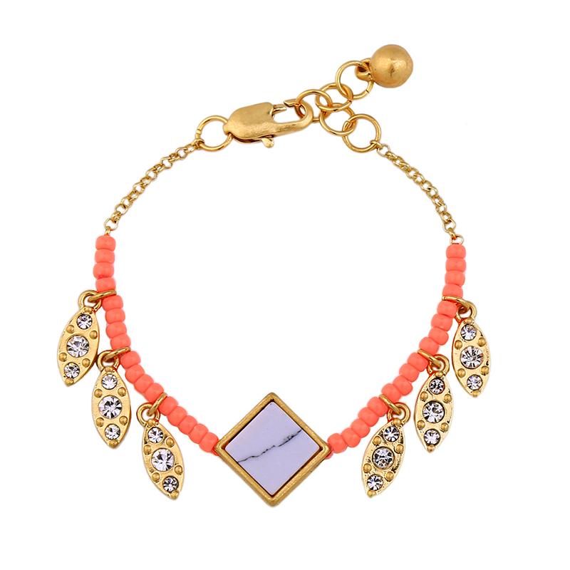 

Charm Bracelets Bulk Price Women Fashion Jewelry Synthetic Stone Bracelet For Geometric Leaf Pendant Gold Color