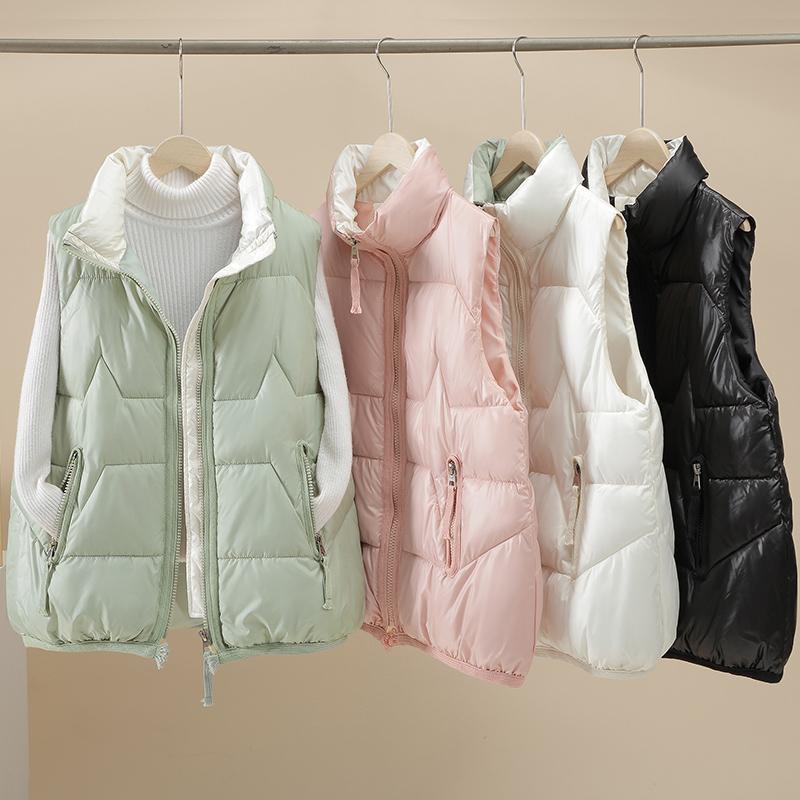 

Women's Vests Solid Women Sleeveless Jacket Quilted Zipper Autumn Winter Ladies Stand Collar Padded Casual Waistcoat For Female Fashion, Black;white