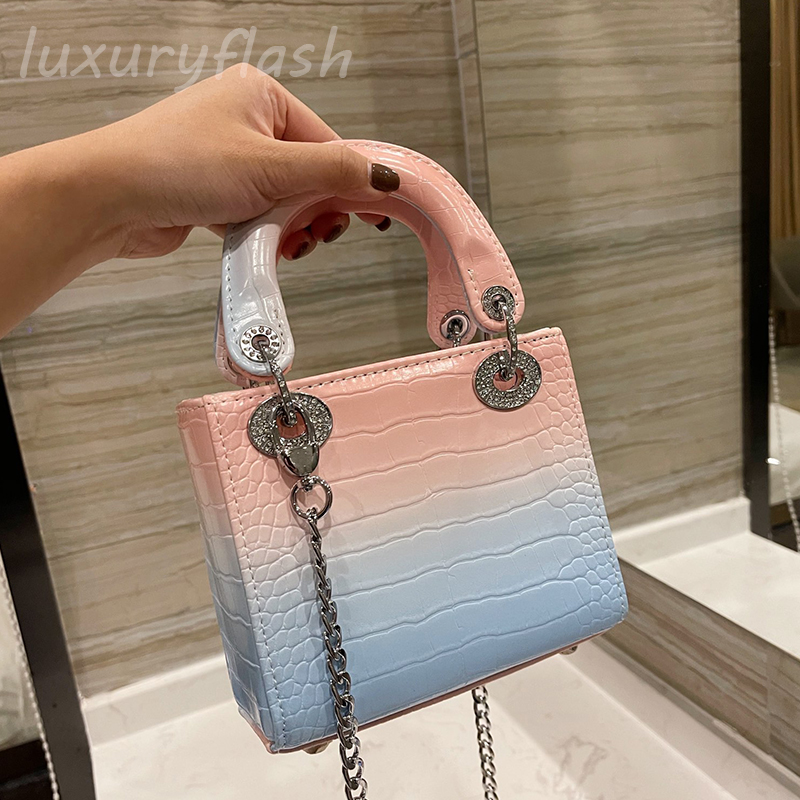 

2021 Latest Women Handbags Bag Gradient Fairy Color Crocodile Pattern Designers Handle Bags Rhinestone Ladis Shoulder Crossbody Purse Wholesale, Box(not sale separately)