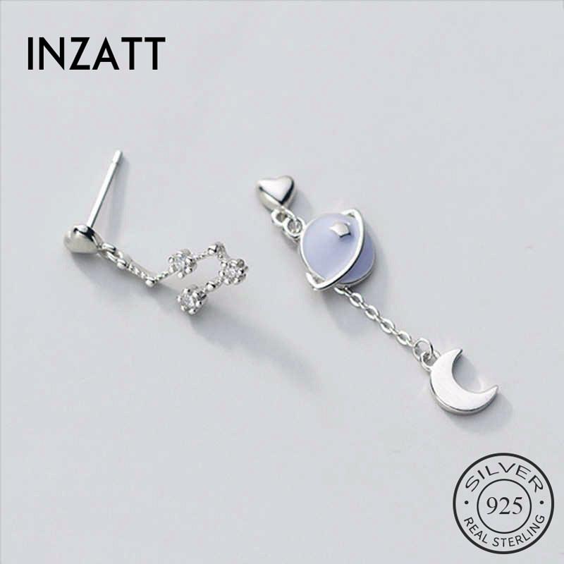 

Dangle & Chandelier INZAReal 925 Sterling Silver Asymmetry Zircon Moon Drop Earrings For Fashion Women Party Bohemian Fine Jewelry Gift