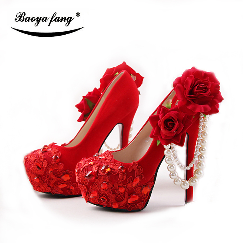 

New Arrival Red color Flock Women wedding shoes Bride 8cm/11cm/14cm high heels platform shoes Bridal Big Flower shoe Red sole 210225, 11cm white a