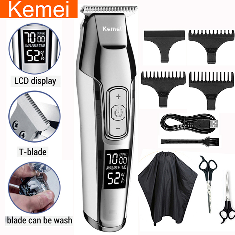 

kemei profession hair clipper beard trimmer for men electric mens shaver LCD 0mm Hair cutting trimmer machine chargeable Razor