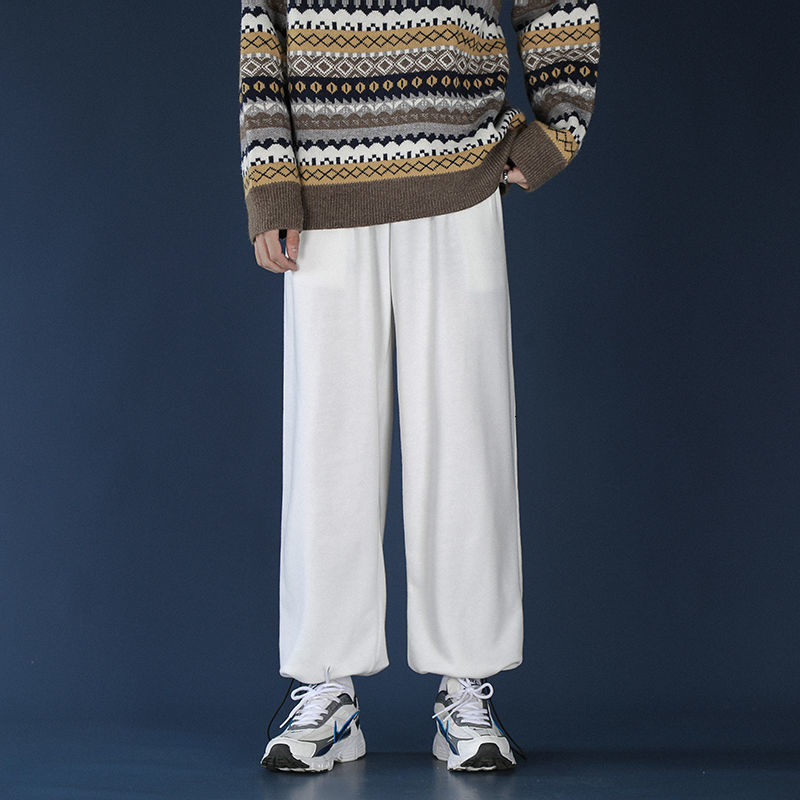 

2021 New Winter Thick Casual Men's Fashion Solid Color Joggers Sweatpants Men Streetwear Loose Hip-hop Straight Wide-leg Pants Mens 08xj, Black