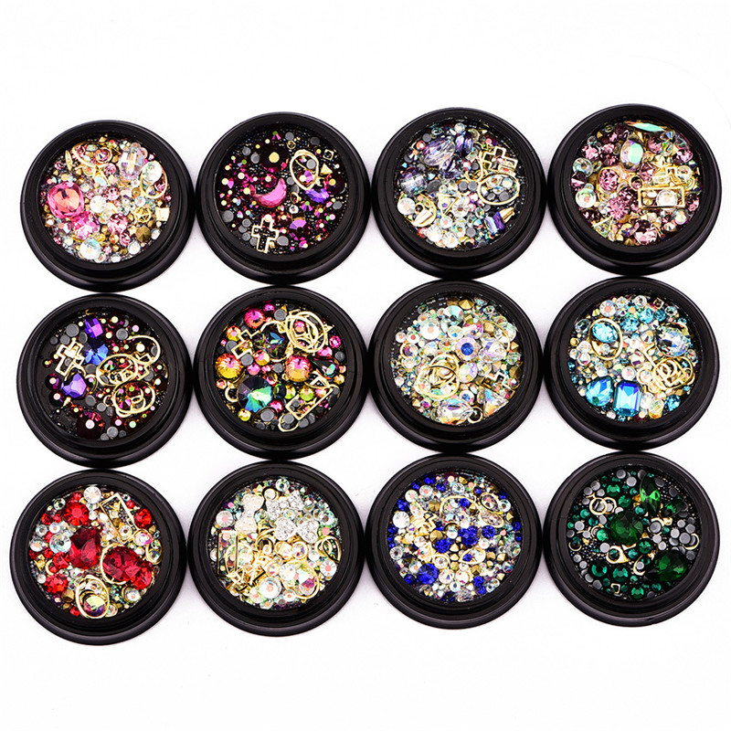 

Colorful Nails Rhinestones DIY Nail Art Glitter Diamonds Crystals Beads Jewelry Multi Styles Gold Silver Studs Gems Metal Rivets Charms