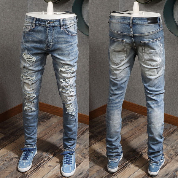 

Design Denim Jeans Biker Fit Stretch For Mens Slim Painted Patch Trim Leg Cowboy Pants Male C52N, Amr-8320