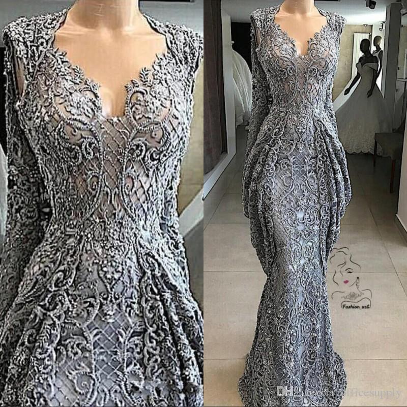 

Dark Gray Lace Sequins Sheath Evening Dresses V-neck Mermaid Formal Prom Party Gown Plus Size Pageant Dresses Custom Made, Black;red