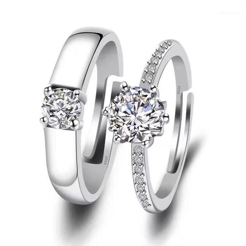 

Wedding Rings Stylish Opening Couple Women Exquisite Rhinestones Zirconia Ring Simple Silver Plated Men Fashion Jewelry For Lover, Slivery;golden
