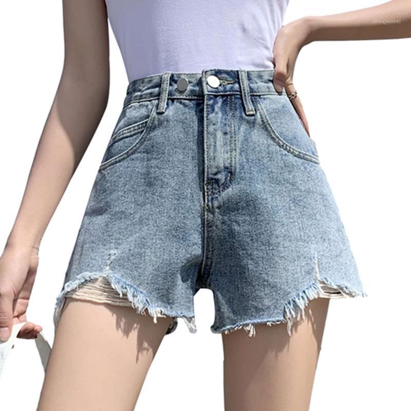 

Women's Jeans FTLZZ Summer Women Vintage Irregular Short Female High Waist Loose Shorts Lady Solid Color Casual Wide Leg Pants, Black