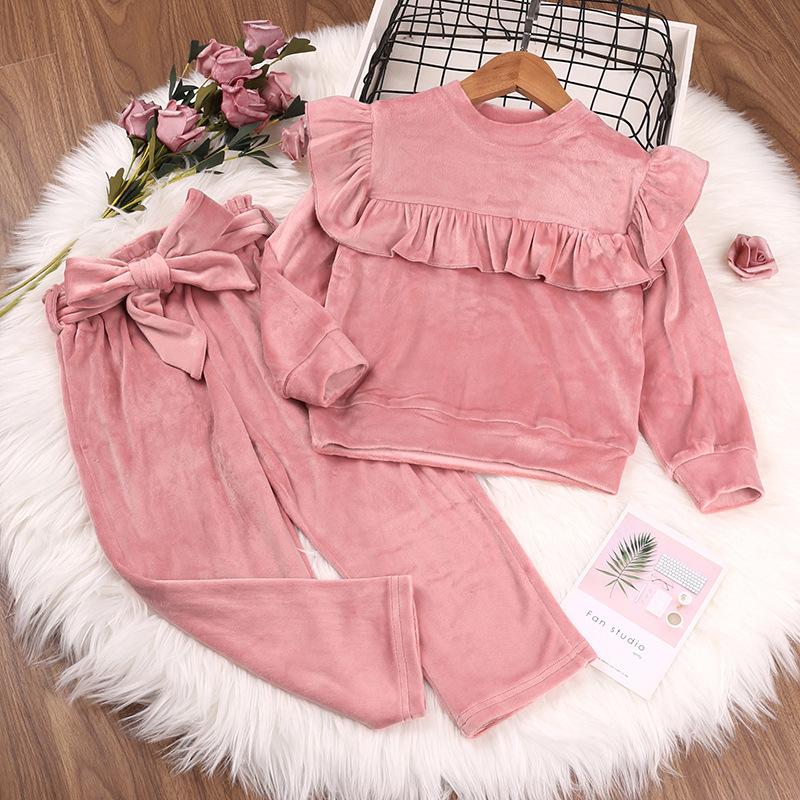 

Clothing Sets 2Pcs Fashion Toddler Baby Girl Velvet Sweatshirt Pant Kids Winter Outfits Pullover Top + Leggings Sweatpant Tracksuit Suit, White