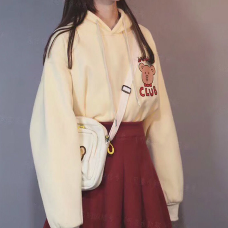 

New Deeptown Style Hoodies 2021 Fashion Print Sweatshirt Women Loong Sleeve Tops Kawaii Plus Veet Warm Pullover 9su0, Apricot