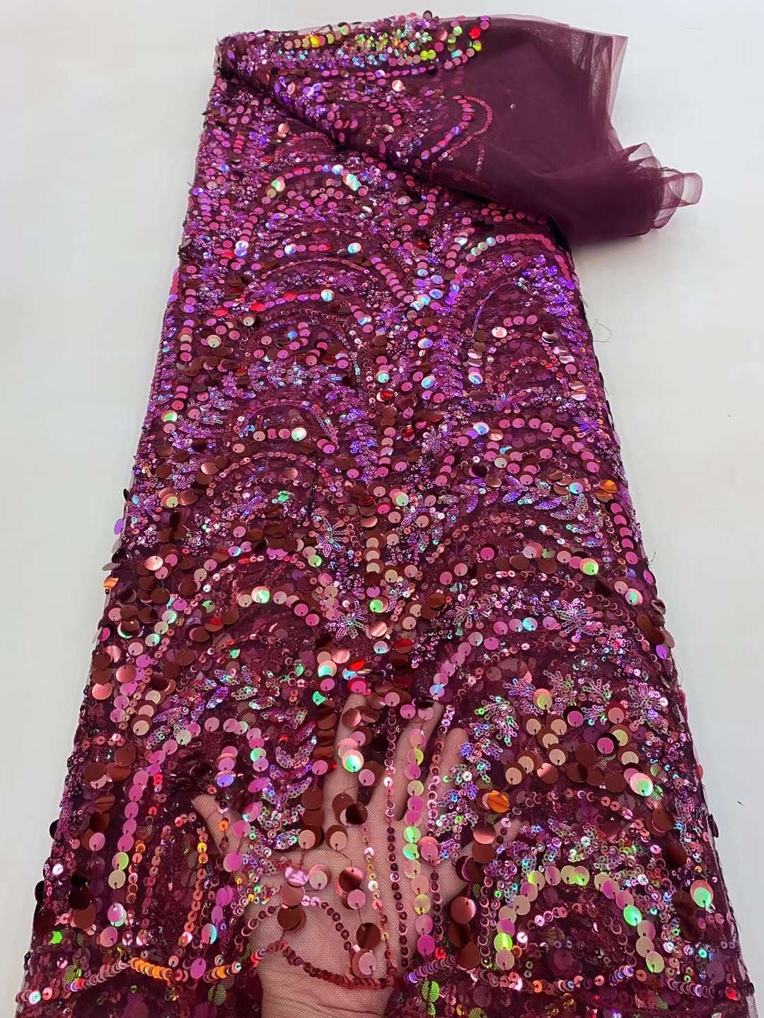

African 2021 High Quality Purple Lace Fabric With Sequins French Tulle For Nigerian party