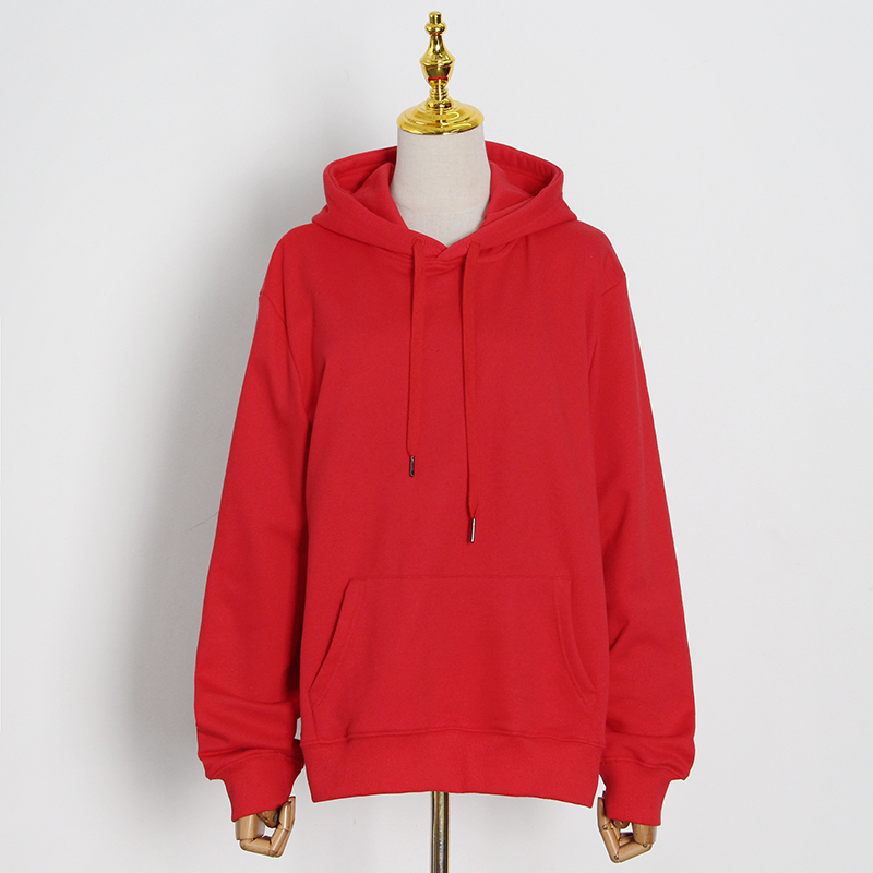 

Red Solid Minimalist Sweatshirt For Women Hooded Collar Long Sleeve Casual Sweatshirts Female 2021 Fashion New Tide, Black