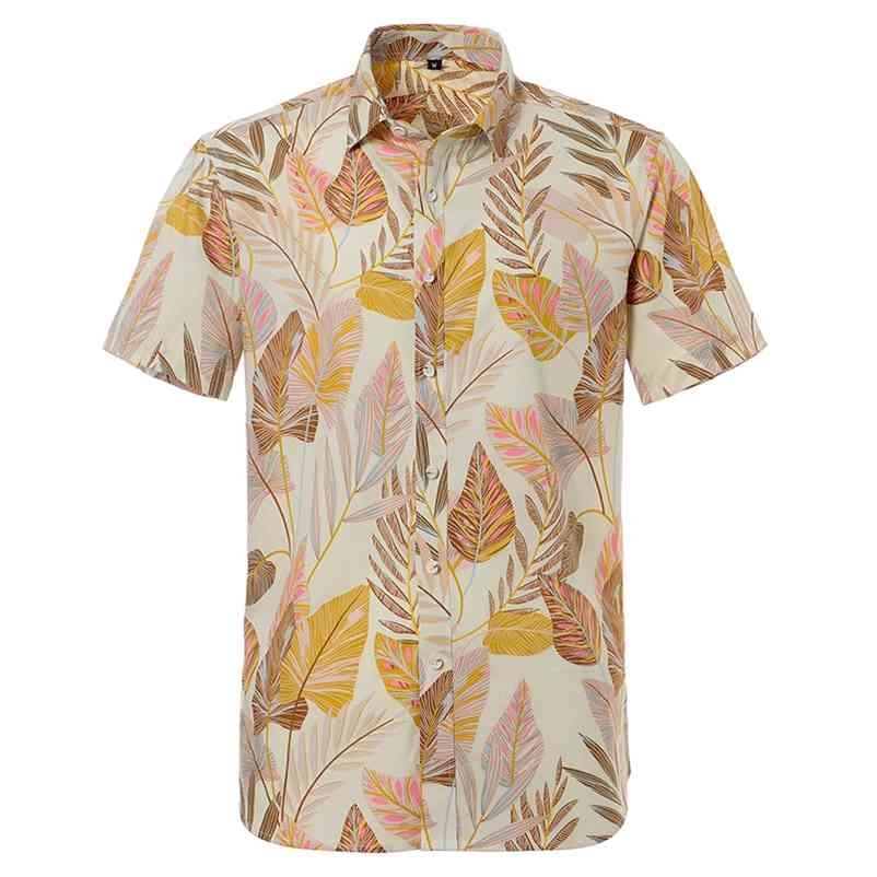 

Summer Short Sleeve Hawaiian Men Shirts Print 100% Cotton Beach Big Size Regular Fit US Size 210708, 8033-1