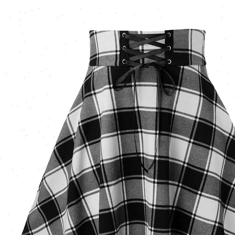 

high waist gothic punk harajuku women skirt spring casual red plaid pleated ployester cotton female lace up goth skater, Black