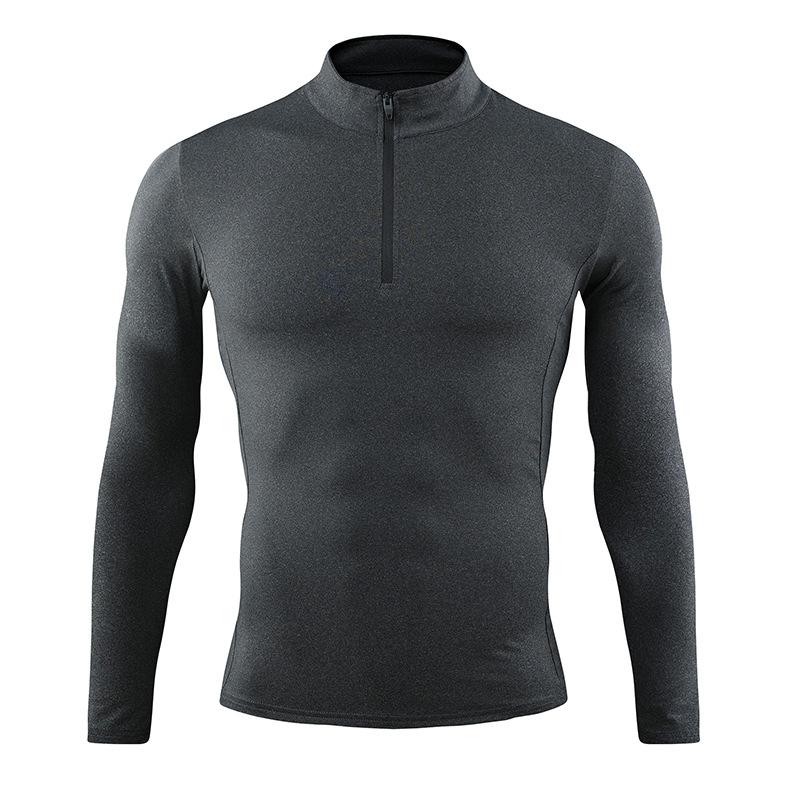 

2021 New Tights Men's Long-Sleeve Sports Jogging Clothes Stretch Running Solid Quick-drying Shirts Zipper Collar Training Tshirt, Black short sleeve