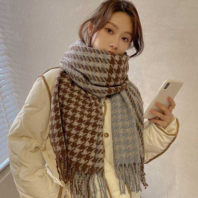 

Scarves Women's Winter Plaid Scarf Imitation Cashmere Tassel Shawls Thick Warm Fashion Bib