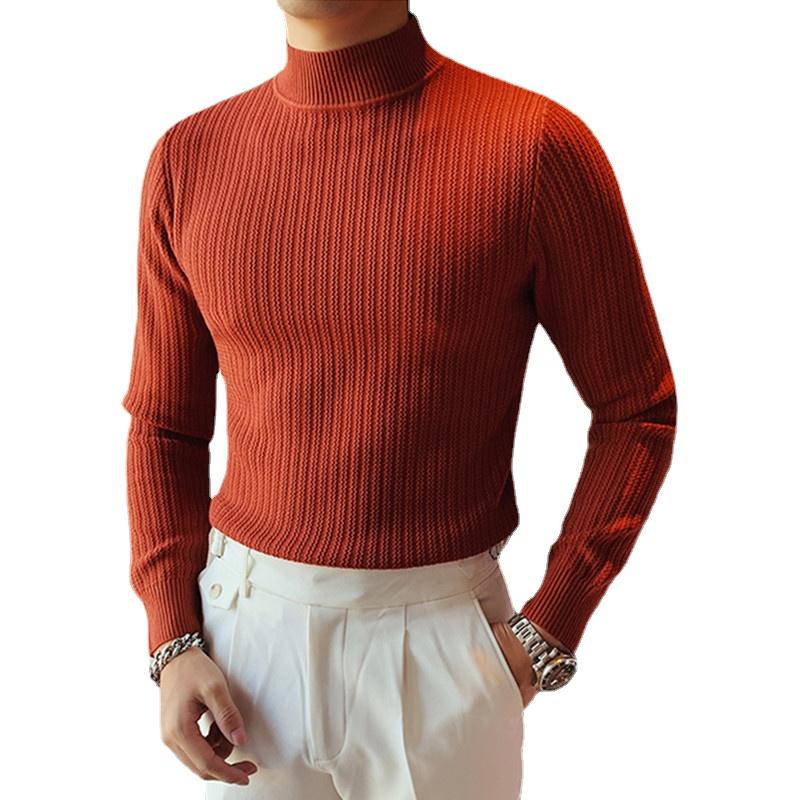 

Men's Sweaters 2021-11 Pure Color Wave Pattern Sweater Men Long-sleeved Clothing Autumn And Winter Fashion Half High Neck Pullover 3XL-S, Black