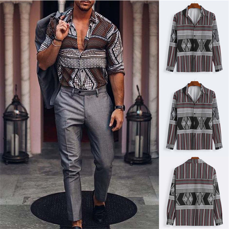 

2021 Moda Hombre Autumn New Vintage Nation Printed Men Shirts Hawaiian Beach Style Men's Casual Slim Fit Shirt Chemise Homme V3ga, 9055