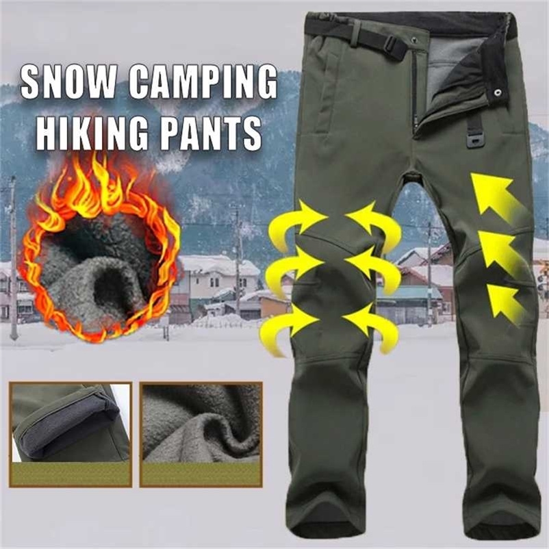 

Men Winter Fleece Warm Pants Male Outdoor Snow Camping Hiking Work Pants Windproof Snowboard Ski Waterproof Breathable Trousers 211108, Gray camo